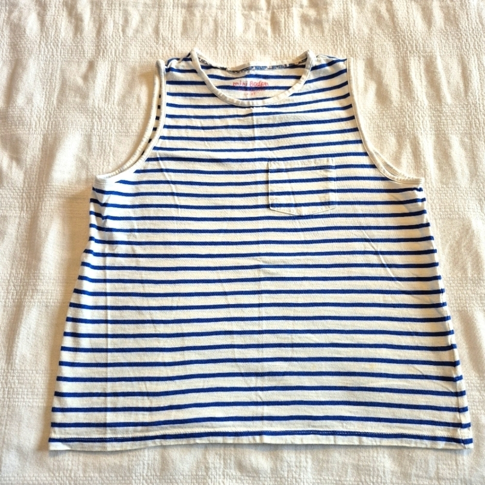 Mini Boden girls size 11-12 years 1 pocket blue & white striped tank top VGUC